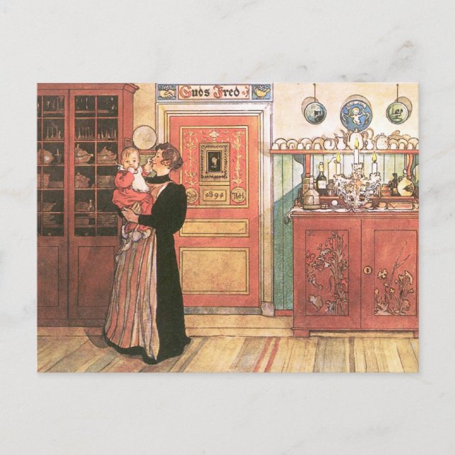 Mor och baby i kök vykort (Framsida)