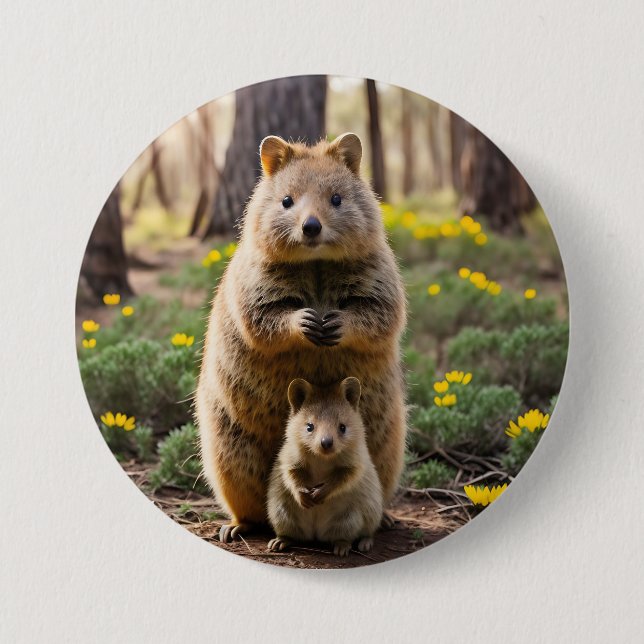 Mor och Baby Quokka, Button Badge Knapp (Framsida)
