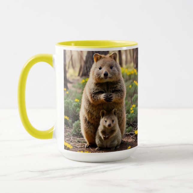 Mor och Baby Quokka, kaffe Mugg (Vänster)