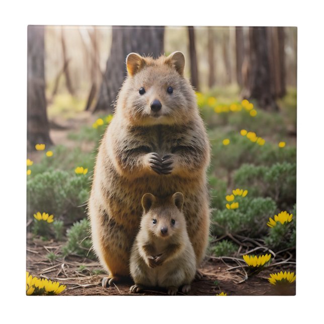 Mor och Baby Quokka, keramiska plattan Kakelplatta (Framsidan)