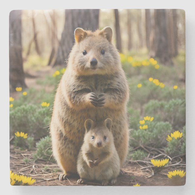 Mor och Baby Quokka, stenUnderlägg (Framsidan)