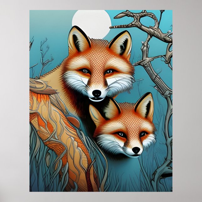 Mor och Baby Red Fox Poster (Framsidan)