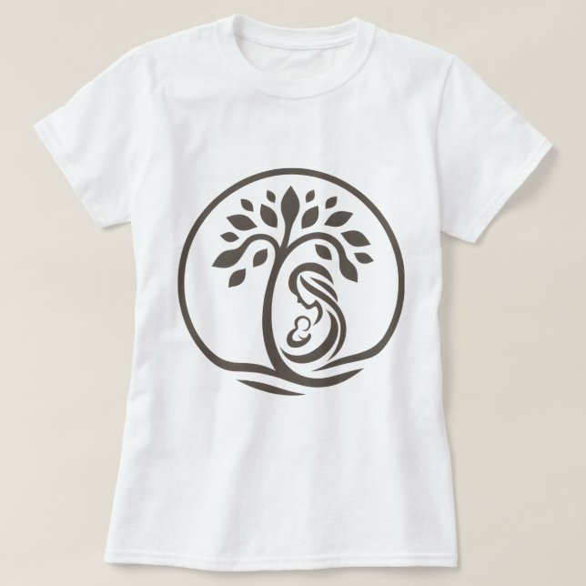 Mor och Baby Träd Khaki Silhouette Birth, Gift T Shirt (Design framsida)