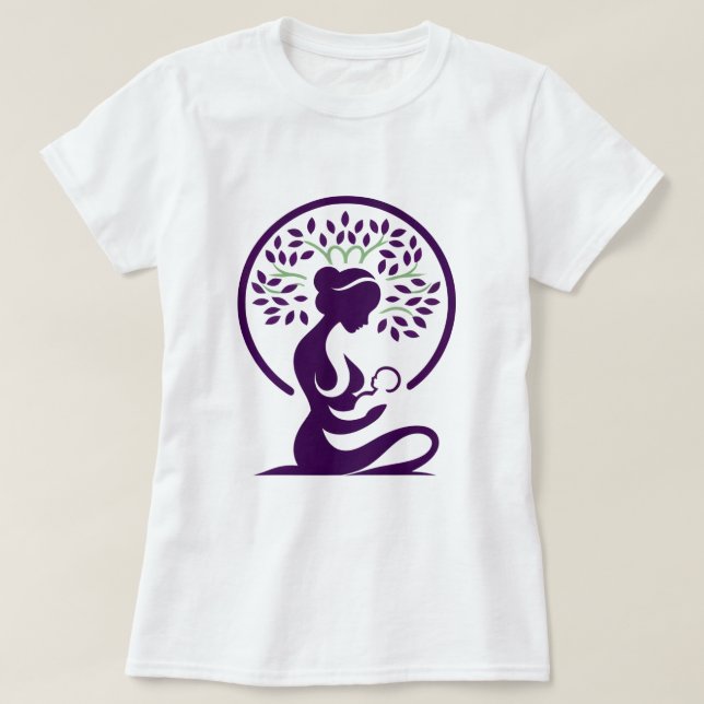 Mor och Baby Träd Lila Silhouette Birth, Gift T Shirt (Design framsida)