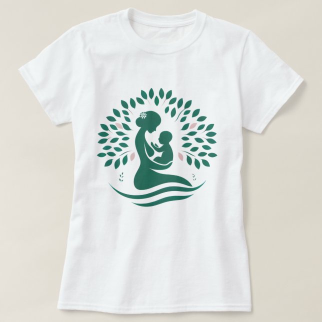 Mor och Baby Träd Silhouette Birth, Gift T Shirt (Design framsida)