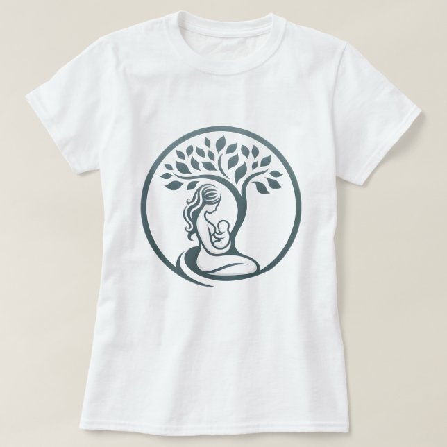 Mor och Baby Träd Simple Silhouette Birth, Gift T Shirt (Design framsida)