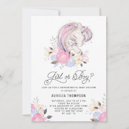Mor och Baby Unicorn Gender Reveal Baby Shower Inbjudningar