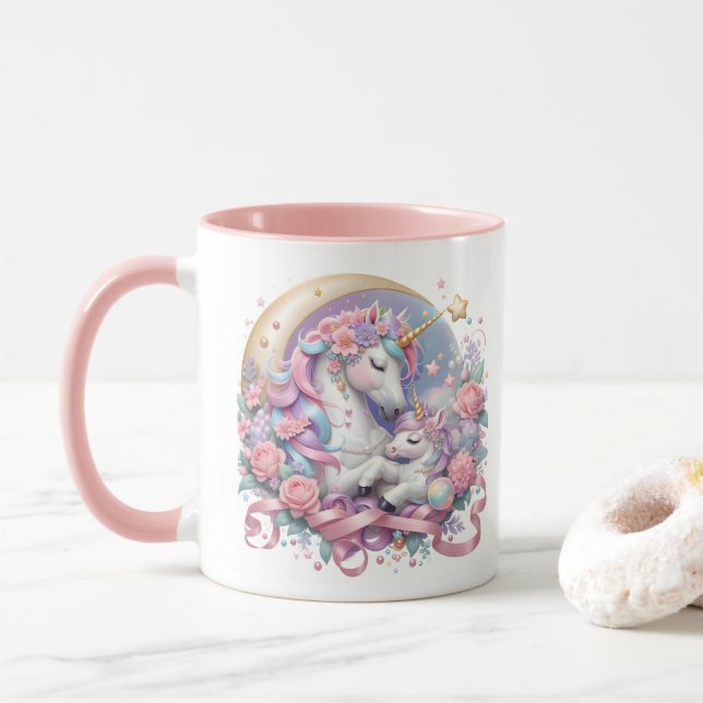 Mor och Baby Unicorn Mugg (Med munk)