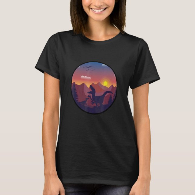 Mor och Baby Velociraptor Dinosaur Design T Shirt (Framsida)