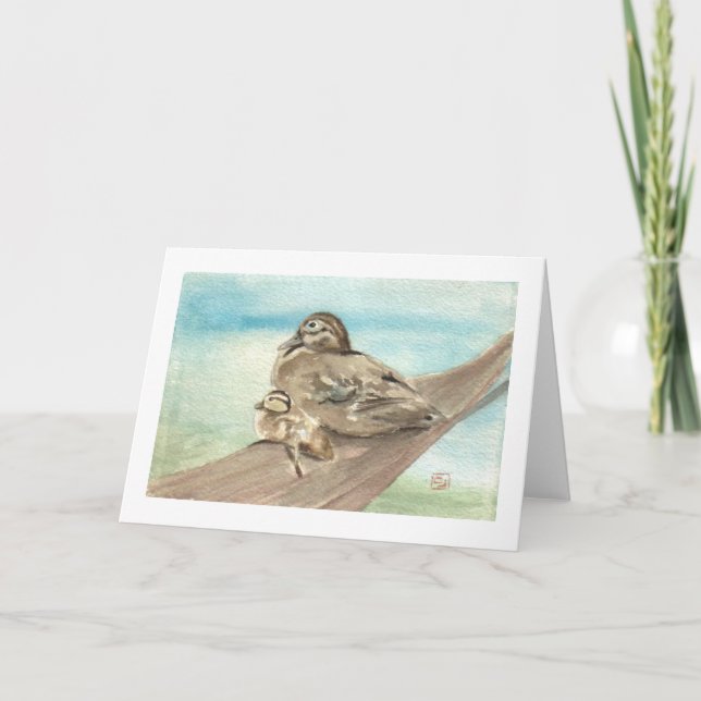Mor och Baby Wood Anka Notecard Kort (Framsida)