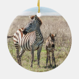 Mor och Baby Zebra Julgransprydnad Keramik