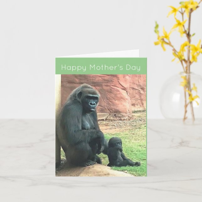 Mor- och babygorilla morsdagskort kort (Gul blomma)
