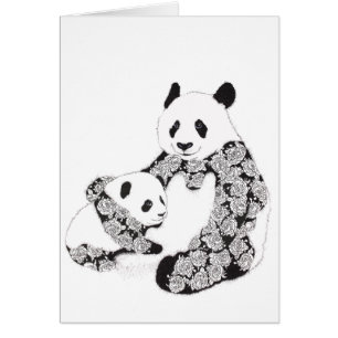 Mor- och babyPandaillustration Hälsningskort