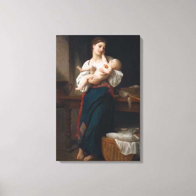 Mor och barn (av Bouguereau) Canvastryck (Framsida)