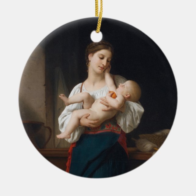 Mor och barn (av Bouguereau) Julgransprydnad Keramik (Framsidan)