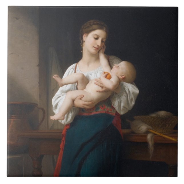 Mor och barn (av Bouguereau) Kakelplatta (Framsidan)