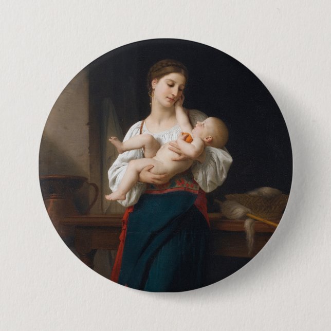 Mor och barn (av Bouguereau) Knapp (Framsida)