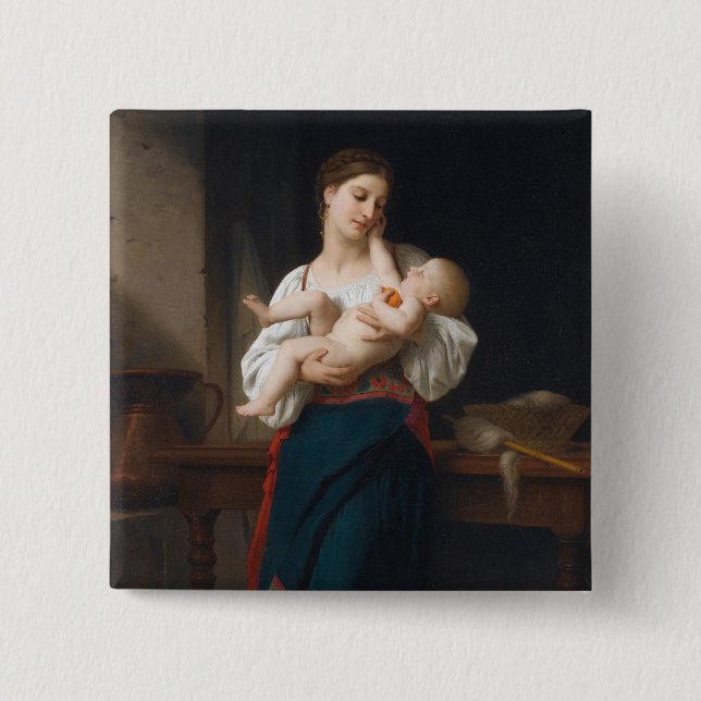 Mor och barn (av Bouguereau) Knapp (Framsida)