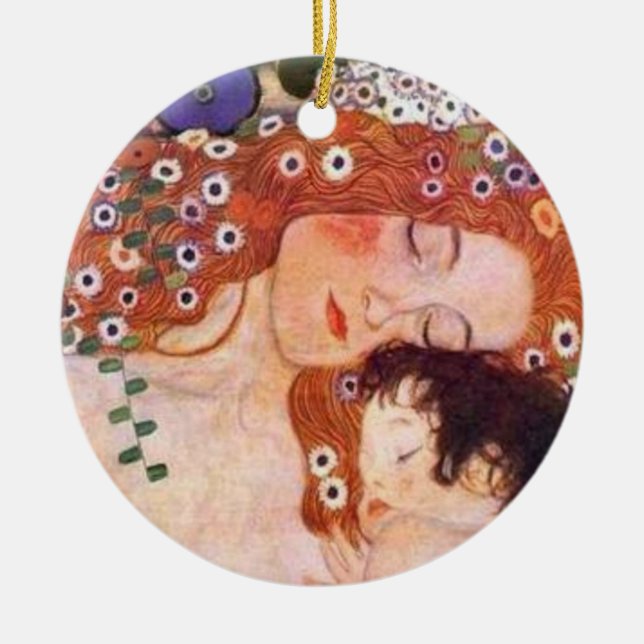 Mor och barn av Klimt Julgransprydnad Keramik (Framsidan)