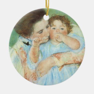 Mor och barn av Mary Cassatt, Vintage Fine Art Julgransprydnad Keramik