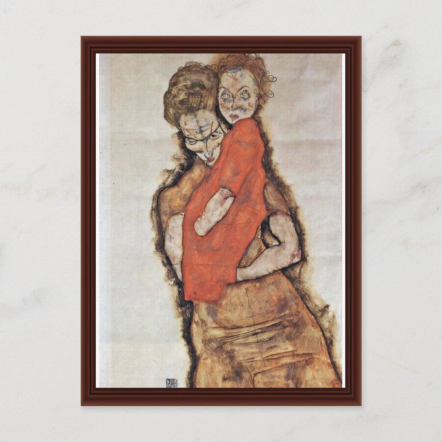 Mor och barn efter Schiele Egon Vykort (Framsida)