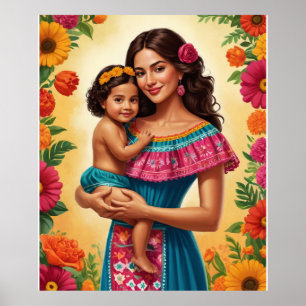 Mor och barn i Mexikos traditionella läger Poster
