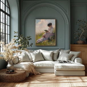 Mor och barn i solbelyst äng – Impressionistisk Poster