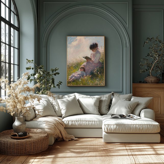 Mor och barn i solbelyst äng – Impressionistisk Poster (Skapare uppladdad)