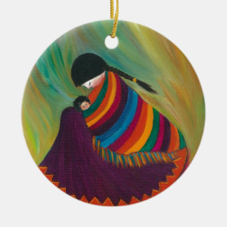 Mor och barn julgransprydnad keramik