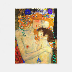 Mor och barn vid den Gustav Klimt art nouveau Fleecefilt