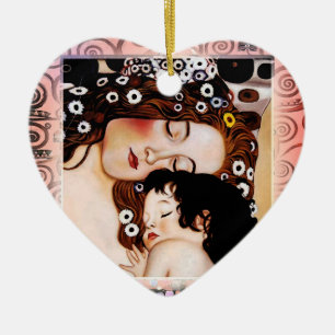 Mor och barn vid Gustav Klimt Collage Julgransprydnad Keramik