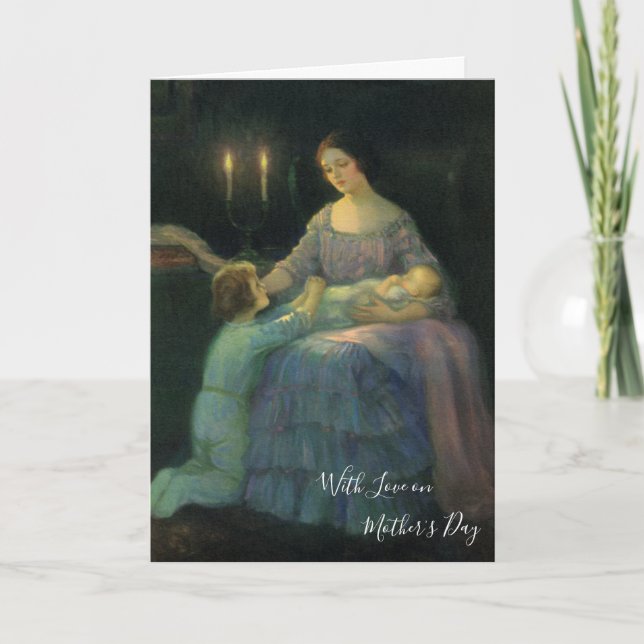 Mor och barn vintage kort (Framsida)