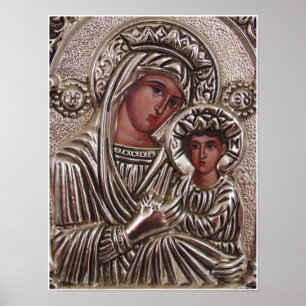 Mor- och barnsymbol, Madonna och Jesus i silver Poster