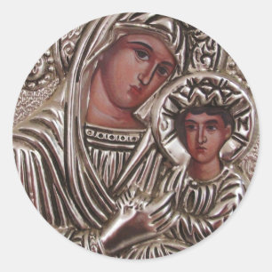 Mor- och barnsymbol, Madonna och Jesus i silver Runt Klistermärke