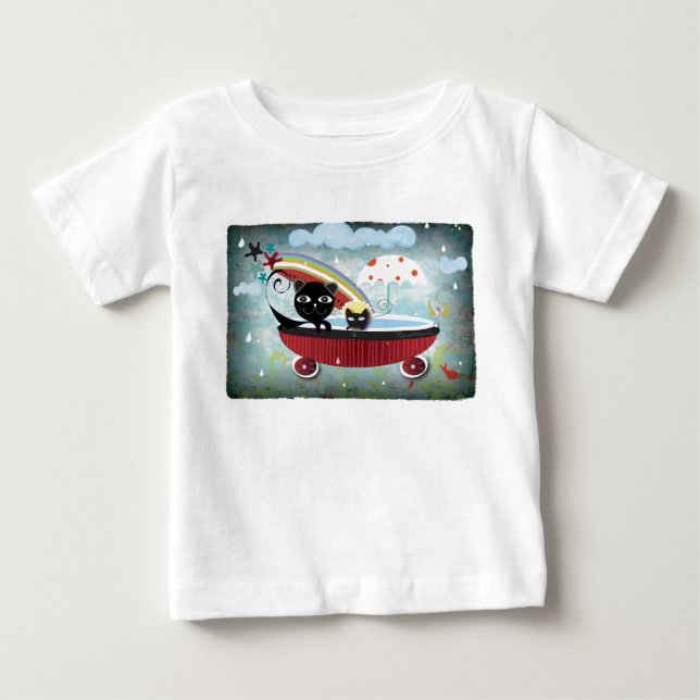 Mor och bebis katt badkar tee shirt (Framsida)