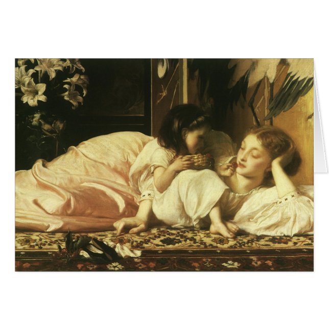 Mor och Child (alias Cherries) av Lord Leighton Hälsningskort (Framsidan Horizontal)