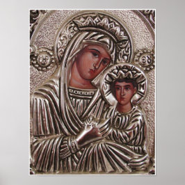 Mor och Child Icon, Madonna och Jesus i silver Poster