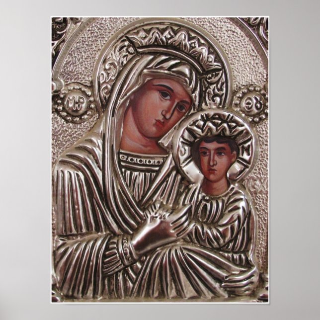 Mor och Child Icon, Madonna och Jesus i silver Poster (Framsidan)