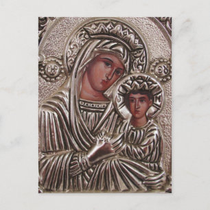 Mor och Child Icon, Madonna och Jesus i silver Vykort