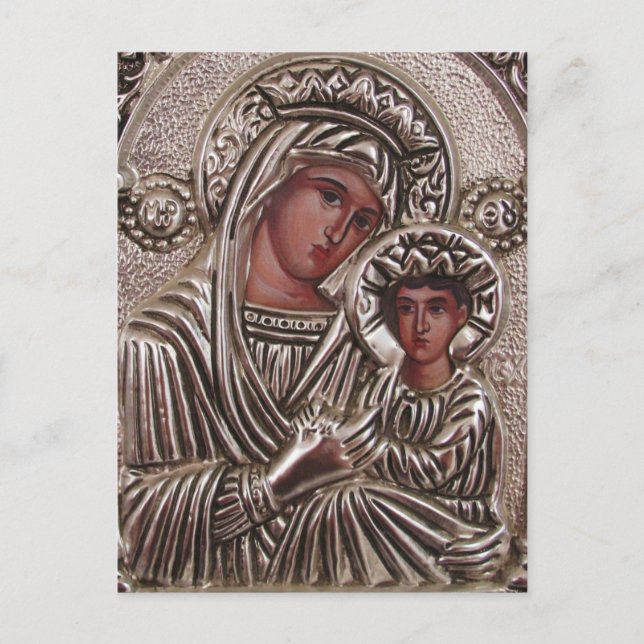 Mor och Child Icon, Madonna och Jesus i silver Vykort (Framsida)