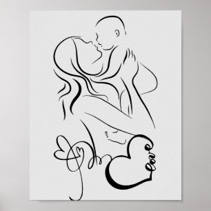 Mor och Child Line Art: Mors dag Poster