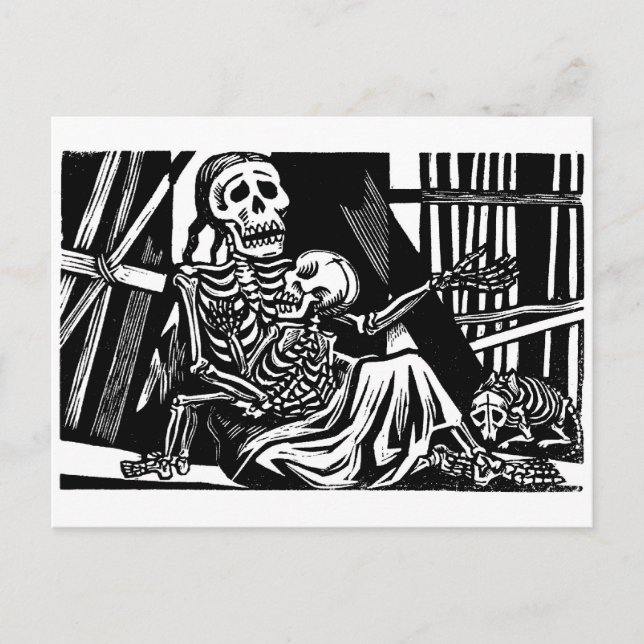 "Mor och Child Skeletons" av Leopoldo Mendez Vykort (Framsida)