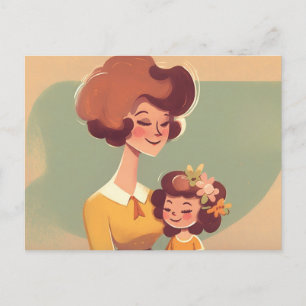 Mor och dotter 70s vykort