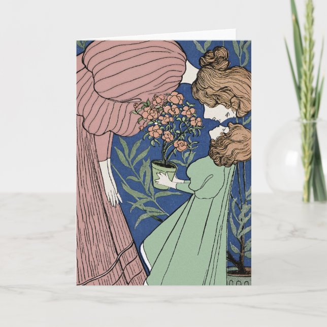 Mor och dotter - art nouveau helgkort (Framsida)