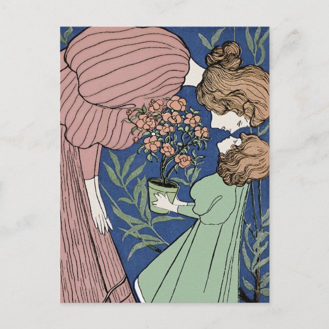 Mor och dotter - Art nouveau Vykort (Framsida)