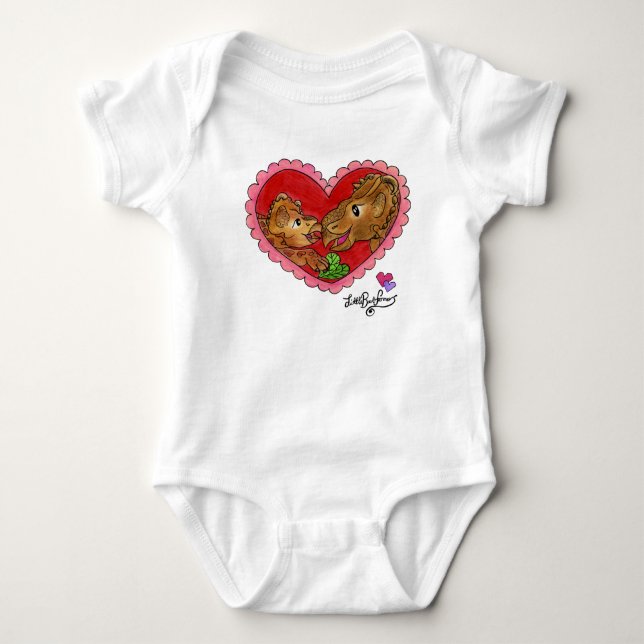 Mor och Dotter Baby Dinosaur Blå Onesie T Shirt (Framsida)