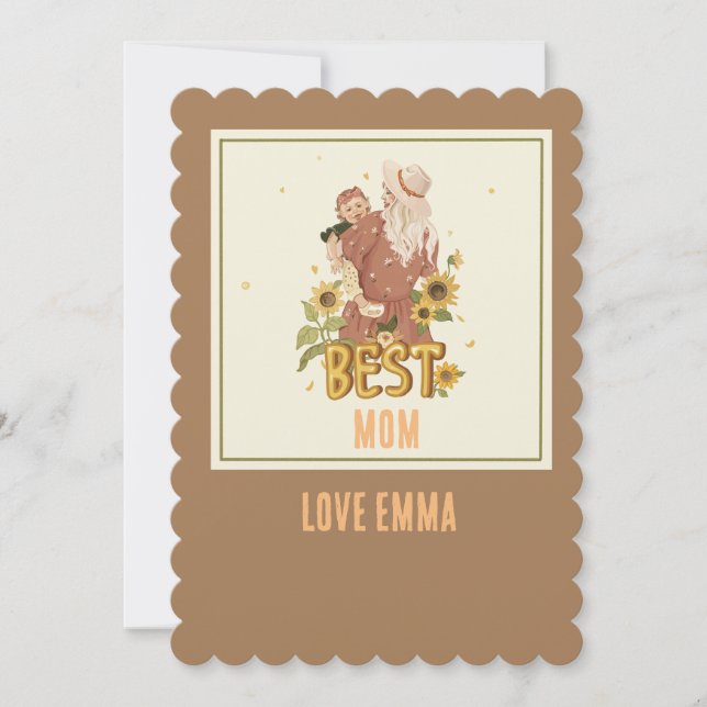 "Mor och dotter bland solblommor i Boho Julkort (Framsida)