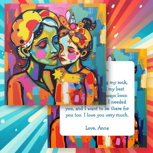 Mor och Dotter Colorful Art Mors dag Kort