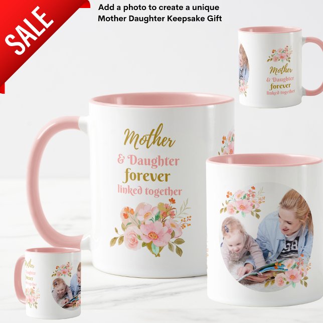 Mor och dotter för länkad Blommigt-FOTO Mugg (Skapare uppladdad)