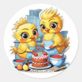 Mor och dotter i köket runt klistermärke